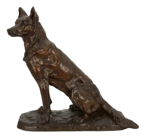 Albert Pierre Laplanche, Vigilant Sitting German Shepherd, 1915, Bronze