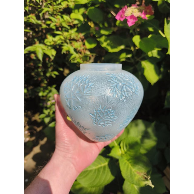 Blue Art Deco Cased Opalescent Glass Esterel Vase from René Lalique, 1923 For Sale - Image 8 of 11
