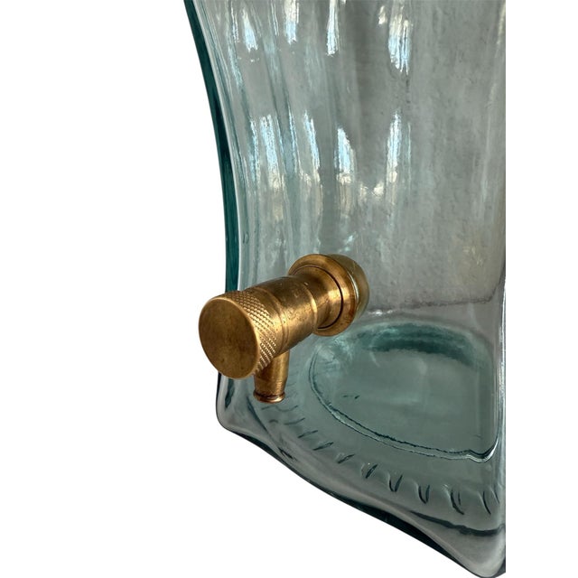 Vintage Glass Drink Dispenser With Brass Spigot, Made in Italy For Sale - Image 4 of 7