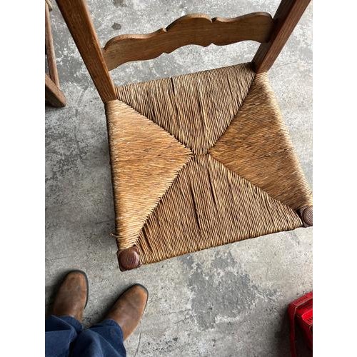 Carved Oak Chairs with Rush Seats, 1950s, Set of 6 For Sale - Image 6 of 14