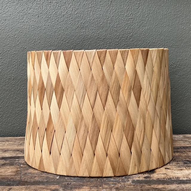 This exceptional vintage lampshade showcases the masterful artistry of traditional weaving, featuring a dynamic diamond...