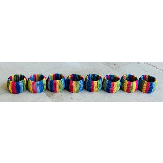 Late 20th-Century Vibrant & Chic Multi-Colored Woven Napkin Rings - Set of 8 For Sale - Image 13 of 18