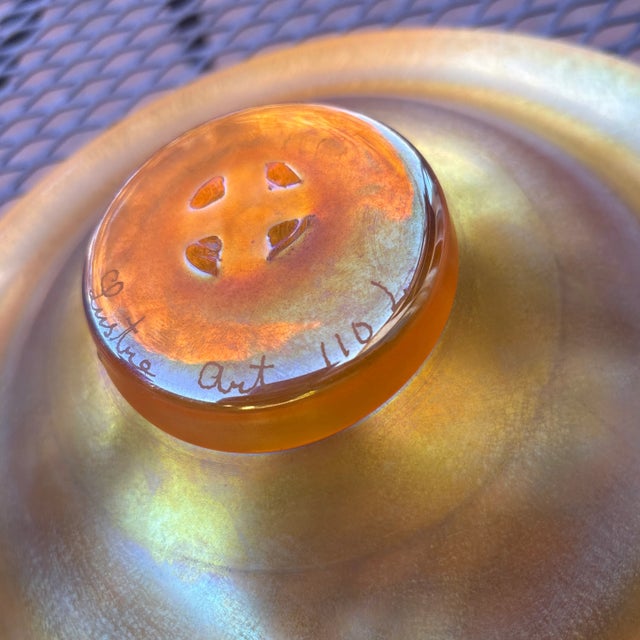 Louis Comfort Tiffany Art Deco Signed Lustre Art, Art Glass Bowl With Bronze Pedestal Circa 1920 For Sale - Image 4 of 5