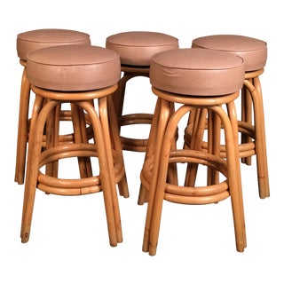 Vintage Rattan Bar Stools - Set of 5 For Sale