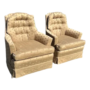 Pair of Upholstered Silk Arm Chairs