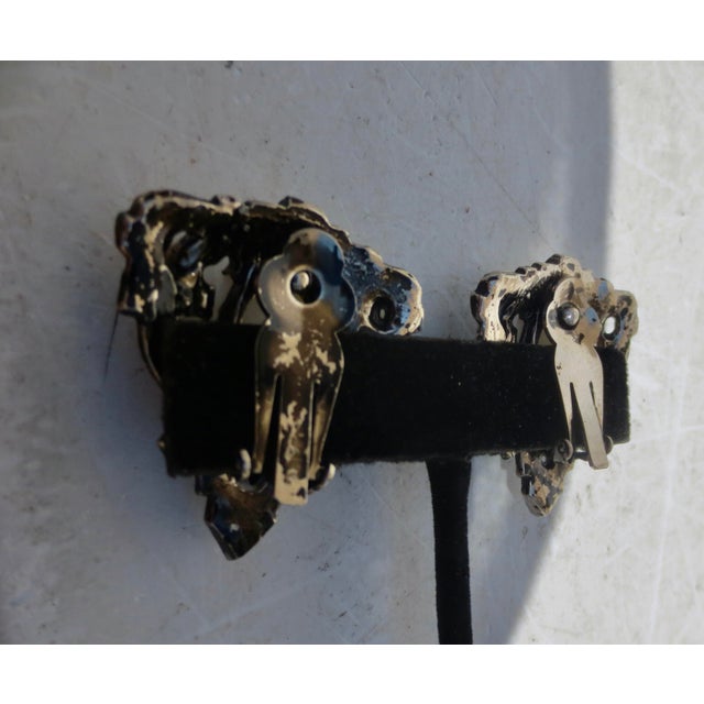 1960s Rhinestone and Faux Pearl Blackened Clip-on Earrings For Sale - Image 5 of 5