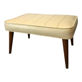 Mid Century Babcock Ivory Vinyl Ottoman Stool For Sale