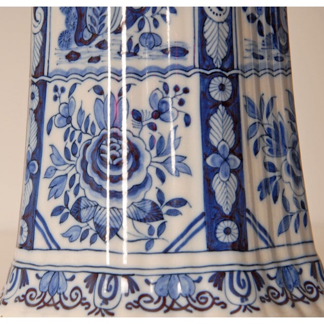 Antique Pair of Delft Blue & White Trumpet Vases For Sale - Image 9 of 12