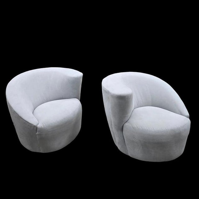 Sky Blue MCM Vladimir Kagan Nautilus Asymmetrical Swivel Lounge Chairs - Pair For Sale - Image 8 of 9
