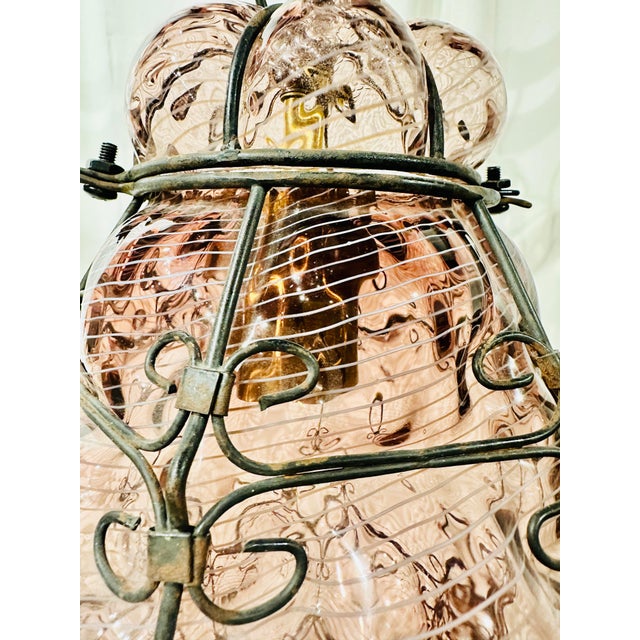 Italian Vintage Murano Caged Filigrana Glass Lantern Attributed to Seguso, Amethyst Glass For Sale - Image 3 of 12