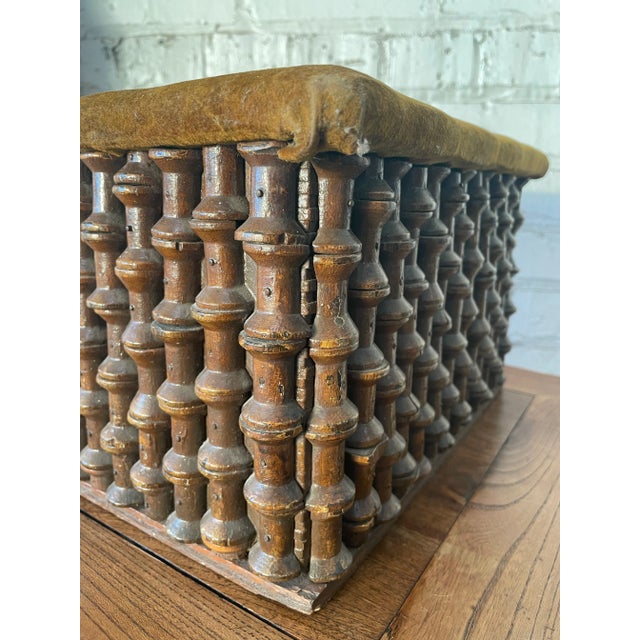 American Folk Tramp Art Spool Ottoman For Sale - Image 4 of 6