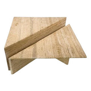 Low Triangular Travertine Table, 1970s For Sale