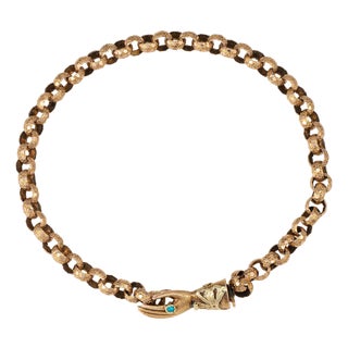Antique Georgian Hand Clasp Bracelet 14k Yellow Gold Star Belcher Links 8" For Sale