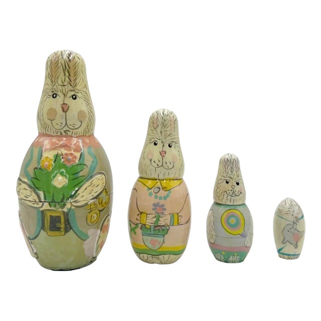 Vintage Easter Bunny Rabbit Nesting Dolls Midwest Importers Wooden Matryoshka For Sale