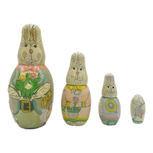 Vintage Easter Bunny Rabbit Nesting Dolls Midwest Importers Wooden Matryoshka