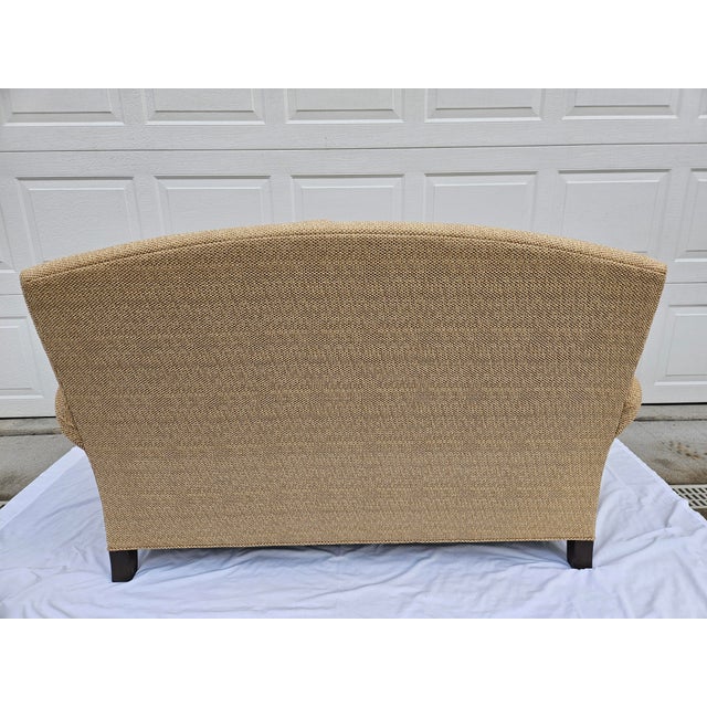 Ethan Allen Tan Rolled Arm Down Filled Loveseat For Sale - Image 10 of 17
