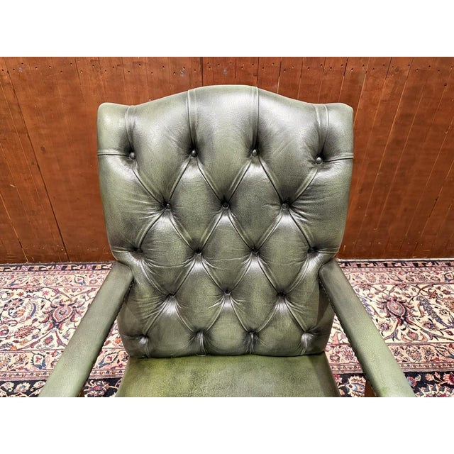 English Chesterfield Green Office Chair For Sale - Image 5 of 8