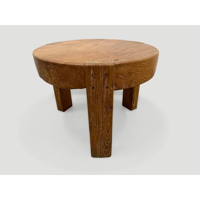 Andrianna Shamaris Natural Teak Wood Round Side Table For Sale - Image 12 of 18