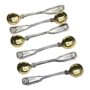 Set of 6 Antique Tiffany & Co Sterling Silver Salt Spoons in Shell and Thead Pattern