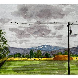 Original Watercolor Painting “Rainy Day Hayfield” in Idaho For Sale