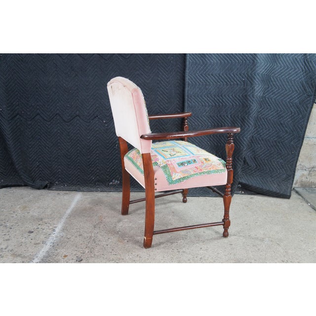 Pink Antique Mahogany Quilted Velvet Butterfly Dragonfly Charm Armchair For Sale - Image 8 of 13