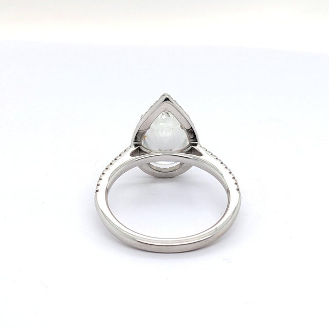 Metal 14k White Gold Engagement Ring With Pear-Shaped Diamond & Pave Band - Size 7.75 For Sale - Image 7 of 8