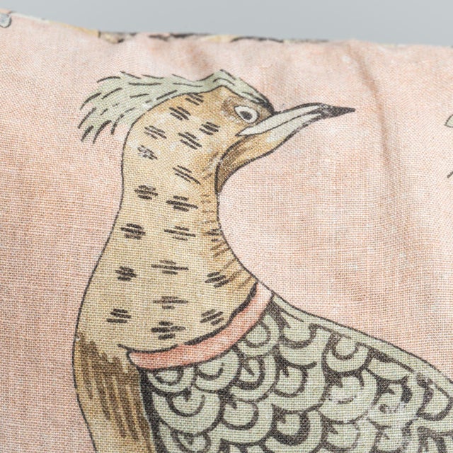 Custom Anna French Villeneuve Chinoiserie Designer Pillow - Blush Linen With Hand-Etched Pheasants & Songbirds - Luxury Feather-Down (20"x20") For Sale - Image 9 of 14