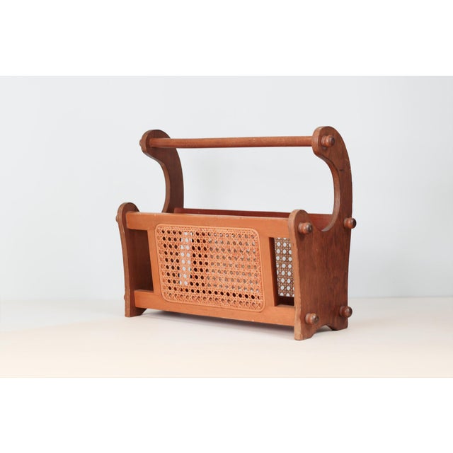 1970s 1970s Mid-Century Wood and Cane Magazine Rack For Sale - Image 5 of 14