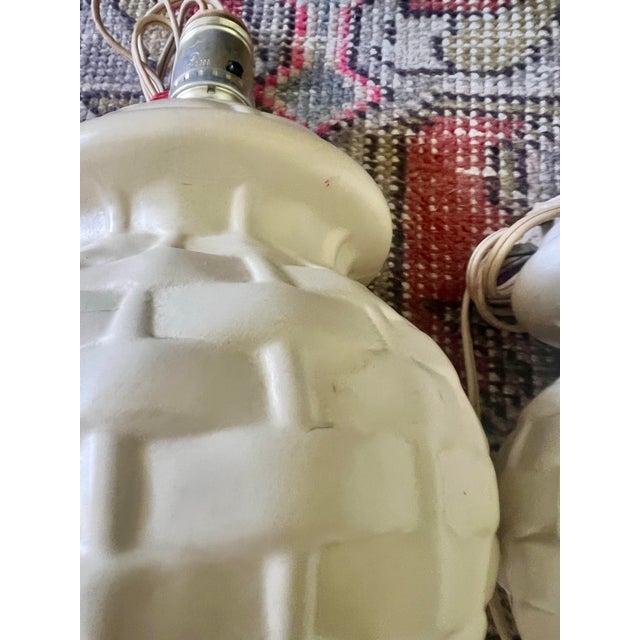 Ceramic Midcentury Petite Basket Weave Ceramic Lamps- a Pair For Sale - Image 7 of 10