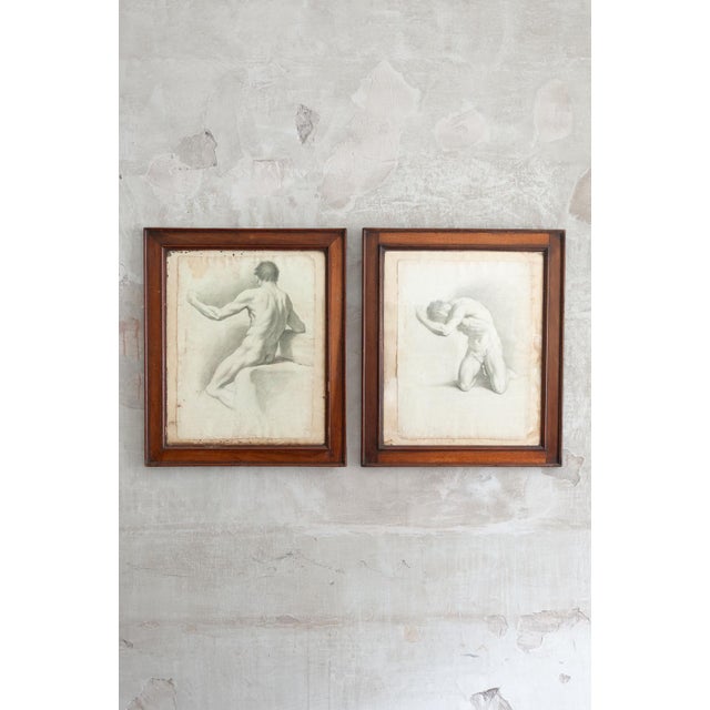 Neoclassical Artist, Academic Nudes, Early 19th Century, Pencil Drawings, Framed, Set of 2 For Sale - Image 10 of 10