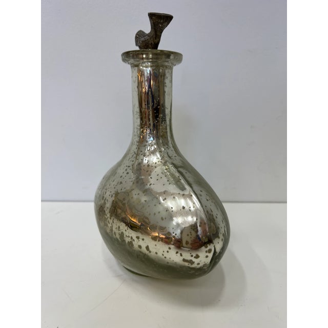 Glass Vintage Mercury Glass Vase With a Bird Topper For Sale - Image 7 of 10