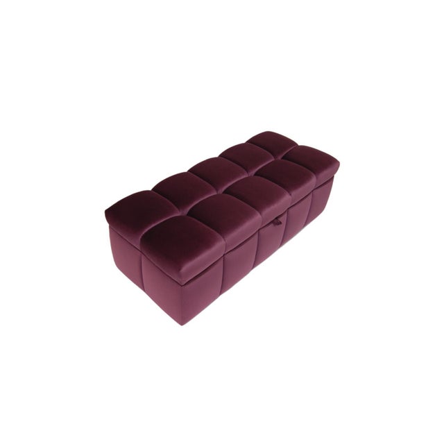 Tufted Storage Ottoman in Burgundy Velvet by Naula Design For Sale - Image 4 of 7