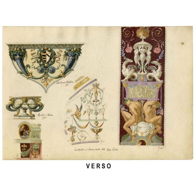 Cream Josef Kott, Decorative Frieze with Acanthus & Putti, 1800s, Paper For Sale - Image 8 of 9
