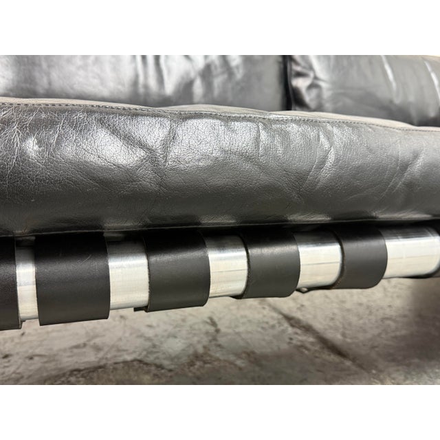 Black Selig Rosewood + Black Leather Strap Sofa, Circa 1970's For Sale - Image 8 of 12