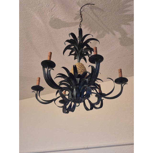 Vintage Italian Tole Pineapple Chandlier or Light Fixture For Sale - Image 4 of 9