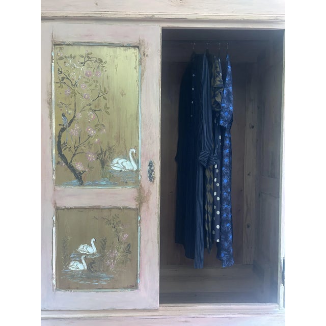 Antique Painted Pine Double Wardrobe with Chinoiserie Panels, 1920s For Sale - Image 9 of 15