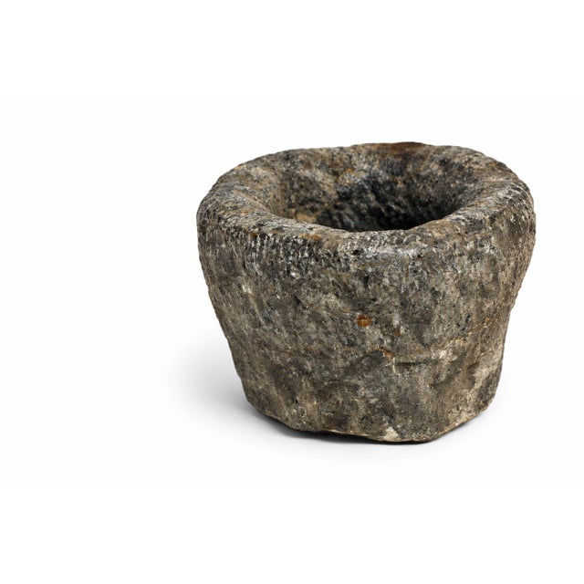 18th Century Granite Stone Bowl Charcoal Gray Black 8.7 Lb Mortar Planter For Sale - Image 10 of 11