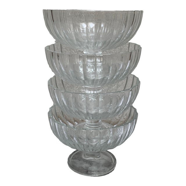 Vintage Scalloped Glass Dessert Pedestal Bowls, Set of Four For Sale