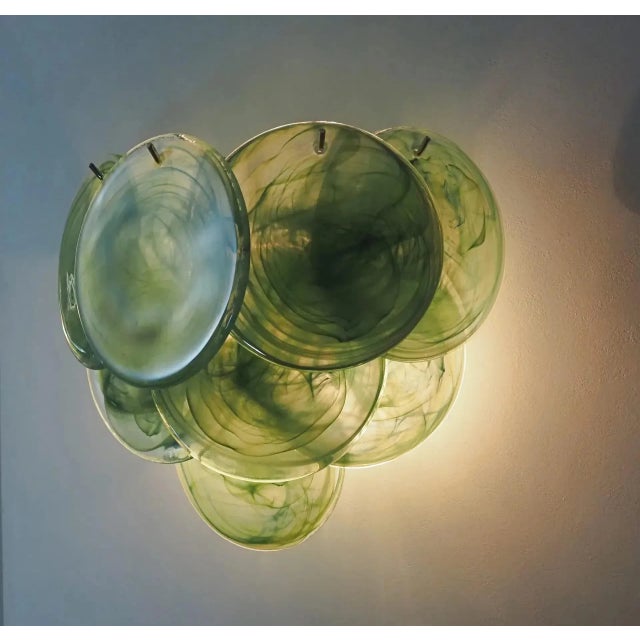 Glass Pair of Sconces - Vistosi Style - Handmade in Murano - 10 Glass Green and Alabaster For Sale - Image 7 of 7