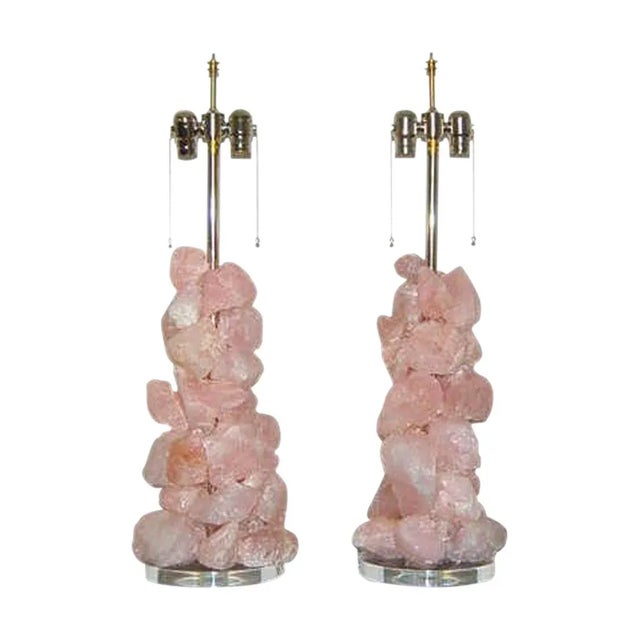 Brazilian Pink Quartz Table Lamp Sculptures by Swank Lighting For Sale - Image 12 of 12