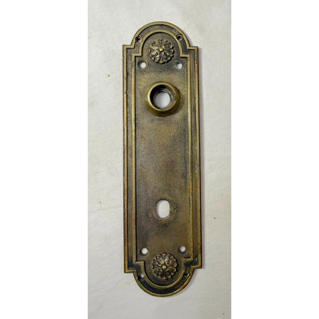 Metal Antique Ornate Russwin Rolan 903 Thick Bronze Front Door Handle Plate Hardware For Sale - Image 7 of 9