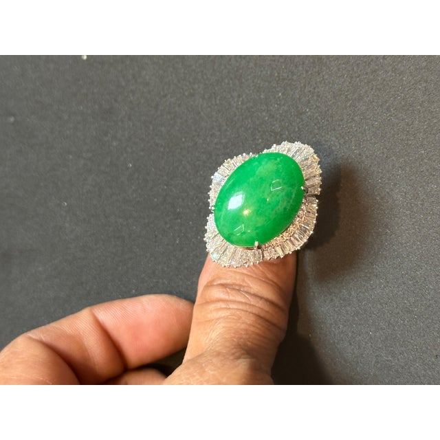 Late 20th Century GIA Certified 23 Carat Jadeite Jade +4.5ct Diamond Cocktail Ring Platinum Estate For Sale - Image 5 of 18