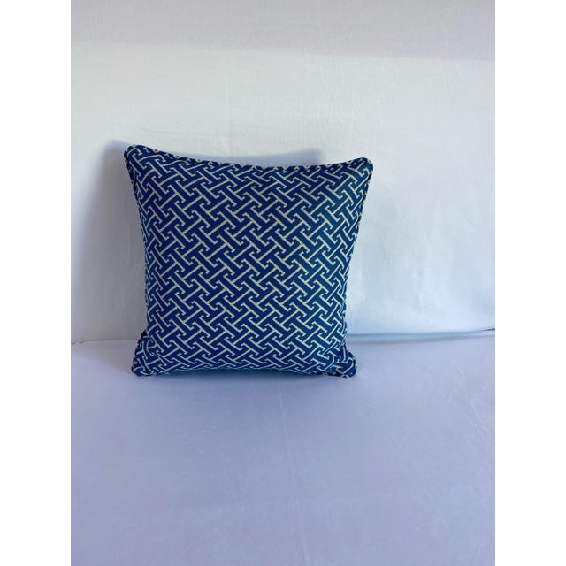 Contemporary Early 21st Century Geometric Navy Acrylic Blue Pillows- a Pair For Sale - Image 3 of 5