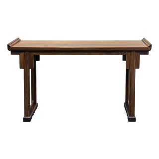 Oriental Point Edge Altar Natural Wood Grain Everted Flanges Console Table For Sale