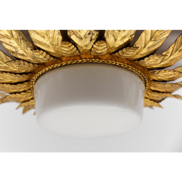 Mid-Century Modern Sunburst Ceiling Lamp in Metal and Milk Glass, Italy, 1960 For Sale - Image 6 of 10