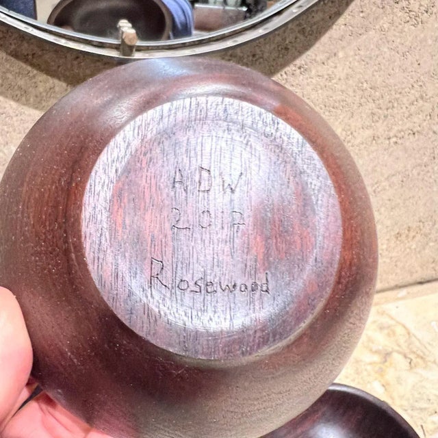 Wood 2017 Handcrafted Rosewood Three Bowl Set Signed Adw For Sale - Image 7 of 11