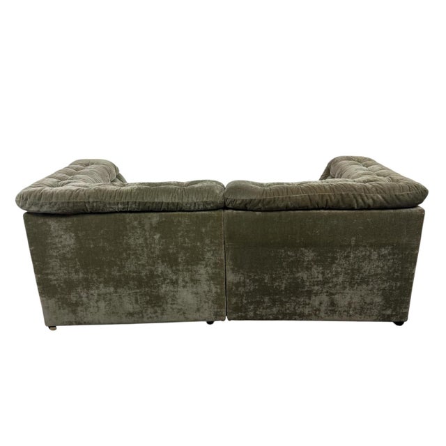 Vintage Olive Velvet Modular Two-Seater Sofa, 1960s For Sale - Image 11 of 17