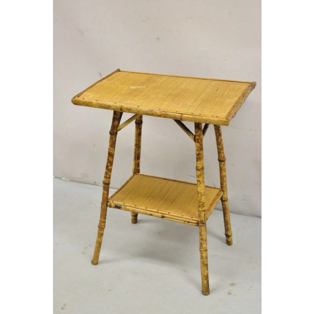 Early 1900s Antique English Victorian Bamboo and Cane 2 Tier Plant Stand Side Table For Sale - Image 11 of 11