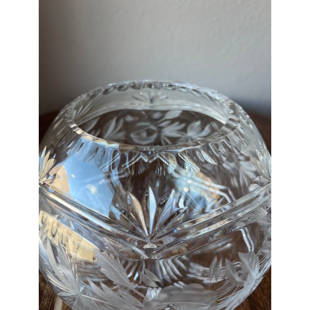 Contemporary Vintage Etched and Cut Crystal Glass Rose Bowl 6" For Sale - Image 3 of 10