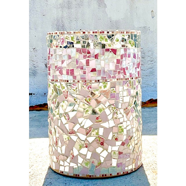 Vintage Boho Glass and Ceramic Mosaic Dining Table Pedestal For Sale - Image 4 of 17